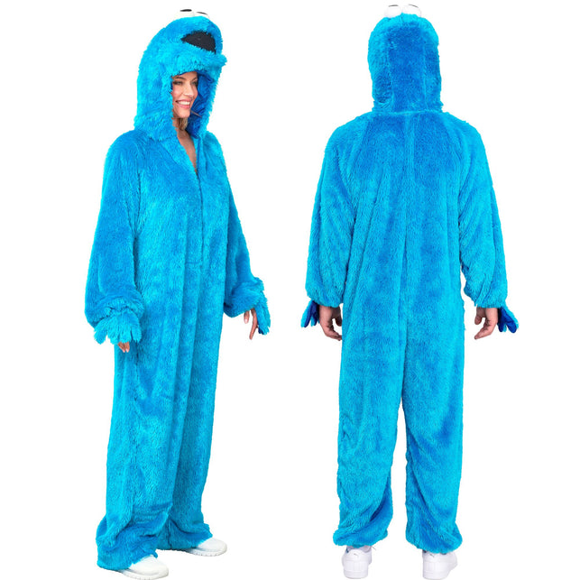 Snoep monster jumpsuit blauw met capuchon volwassenen — foto 4