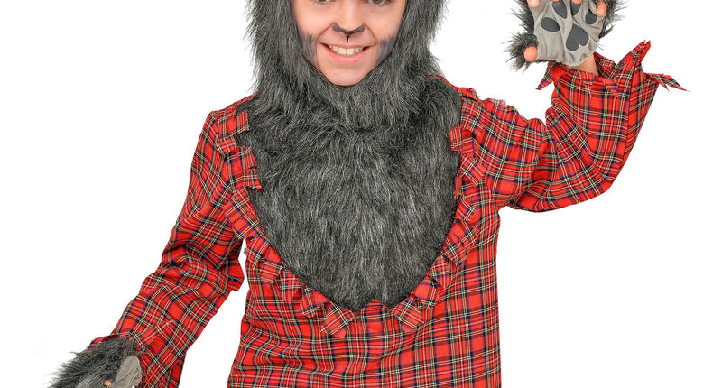 Weerwolf shirt jongens rood met bontcapuchon en klauwen