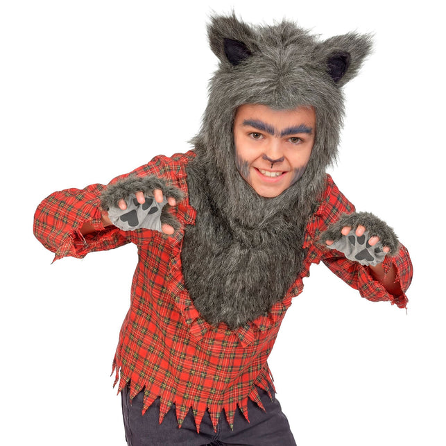 Weerwolf shirt jongens rood met bontcapuchon en klauwen — foto 4