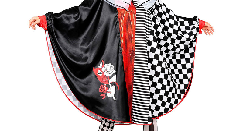 Pierrot poncho dames zwart-wit met ruitprint