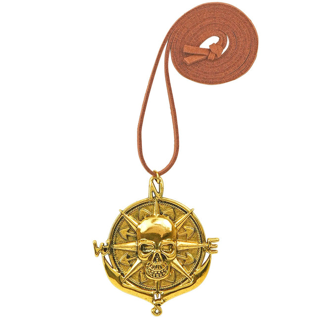 Ketting piraten medaillon goud met schedel en kompasroos — foto 2