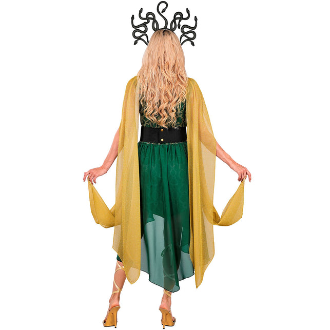 Medusa jurk dames groen met gouden cape en slangenhoofdband — foto 6