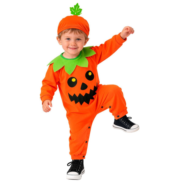 Pompoen jumpsuit jongens oranje met pompoenmuts — foto 3