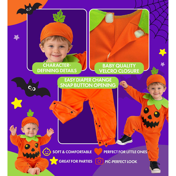 Pompoen jumpsuit jongens oranje met pompoenmuts — foto 4
