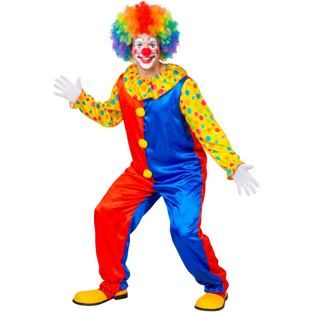 Clown jumpsuit volwassenen rood blauw met stippen — foto 2