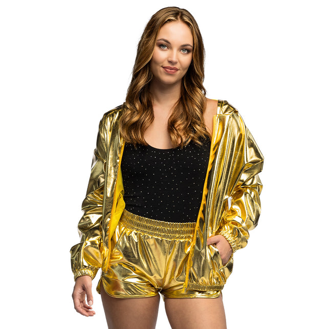 Gouden metallic jasje Rave met capuchon dames — foto 4