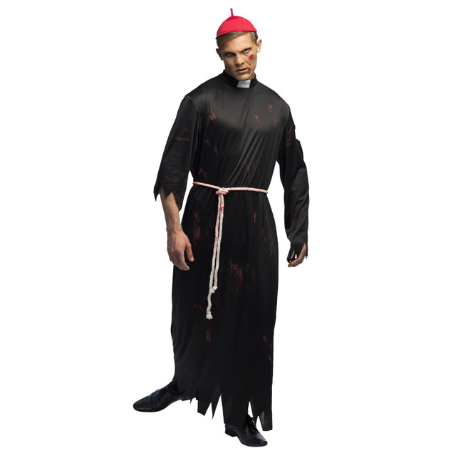 Zombie priester kostuum heren zwart met kalot en koord — foto 5