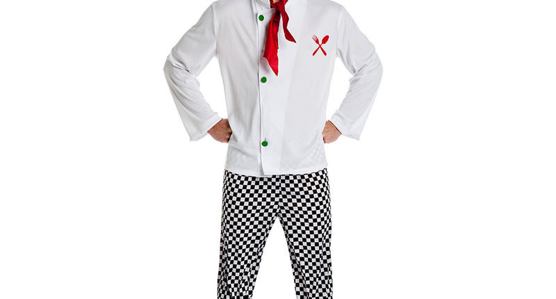 Kok kostuum heren wit met geblokte broek en koksmuts