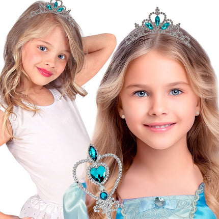 Tiara strass met blauw edelstenen achterkant – accessoires