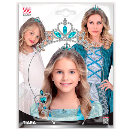 Tiara strass met blauw edelstenen zijaanzicht – accessoires
