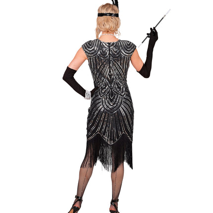 Roaring jaren 20 gatsby flapper jurk zilver voor dames totaalbeeld – kostuums