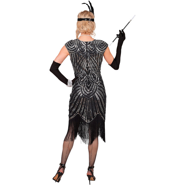 Roaring jaren 20 gatsby flapper jurk zilver voor dames totaalbeeld – kostuums