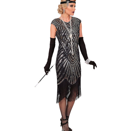 Roaring jaren 20 gatsby flapper jurk zilver voor dames close-up – kostuums
