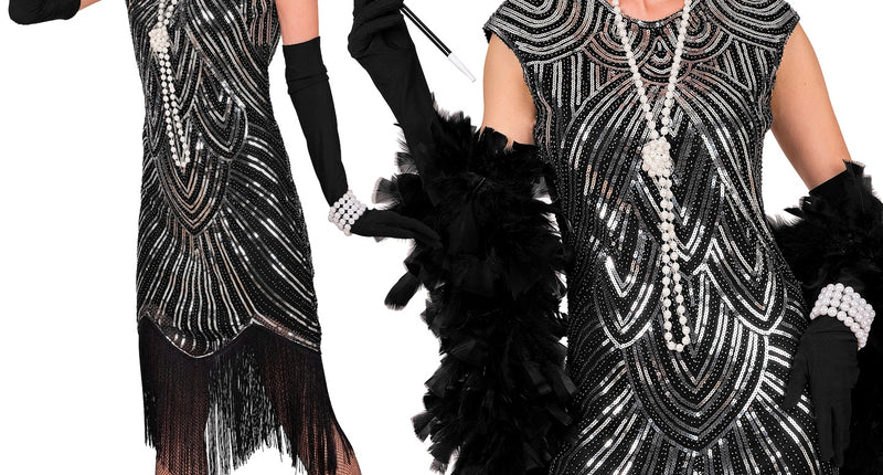 Roaring jaren 20 gatsby flapper jurk zilver voor dames vooraanzicht – kostuums