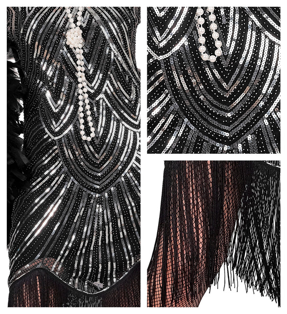 Roaring jaren 20 gatsby flapper jurk zilver voor dames productfoto – kostuums