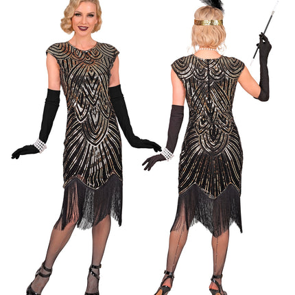Roaring jaren 20 gatsby flapper jurk goud voor dames zijaanzicht – kostuums