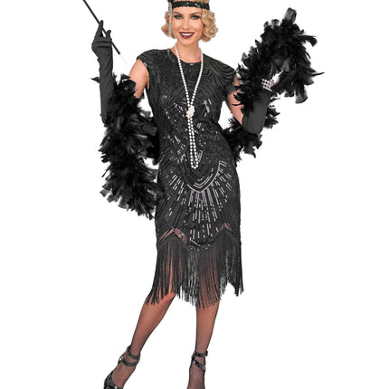 Roaring jaren 20 gatsby flapper jurk zwart voor dames detailopname – kostuums