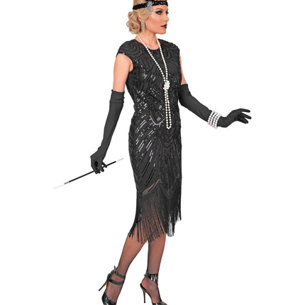 Roaring jaren 20 gatsby flapper jurk zwart voor dames close-up – kostuums