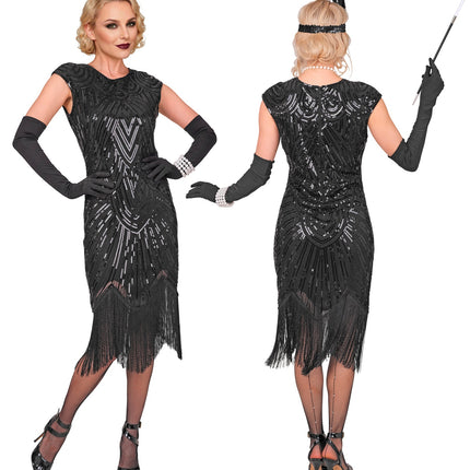 Roaring jaren 20 gatsby flapper jurk zwart voor dames zijaanzicht – kostuums