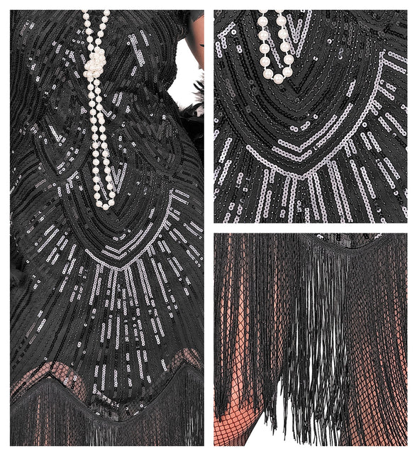 Roaring jaren 20 gatsby flapper jurk zwart voor dames productfoto – kostuums