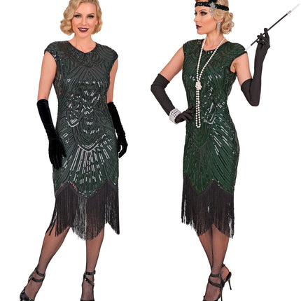Roaring jaren 20 gatsby flapper jurk groen voor dames zijaanzicht – kostuums