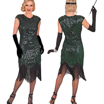 Roaring jaren 20 gatsby flapper jurk groen voor dames achterkant – kostuums