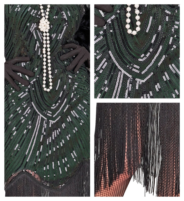 Roaring jaren 20 gatsby flapper jurk groen voor dames productfoto – kostuums