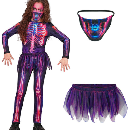 Neon skelet jumpsuit voor meisjes zijaanzicht – kostuums