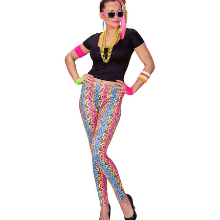 Jaren 80 outfit dames gedragen, foute neon party retro kostuum vrouw