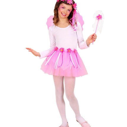 Bloemenfee tutu set gedragen, fee kostuum met vleugels en toverstaf meisje