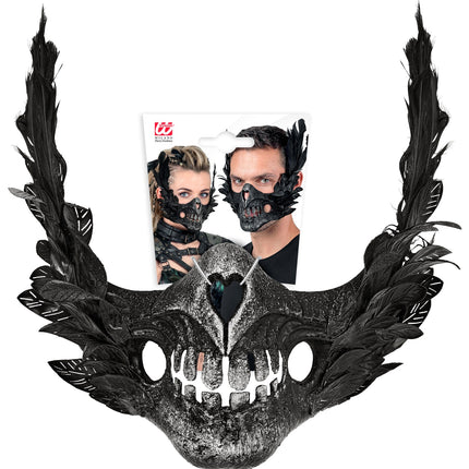 Masker mond schedel met veren zijaanzicht – verkleedkleding