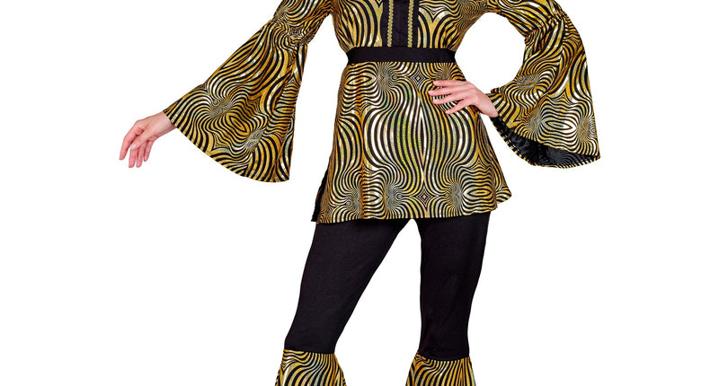 70s disco kostuum goud Babette dames - jaren 70 outfit met gouden golven voor disco