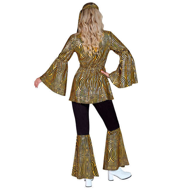 Goud golven 70s kostuum dames detail - jaren 70 disco verkleedkleding