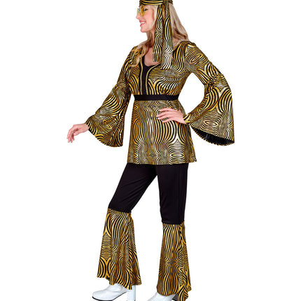 70s disco goud kostuum gedragen - retro discokleding dames feest