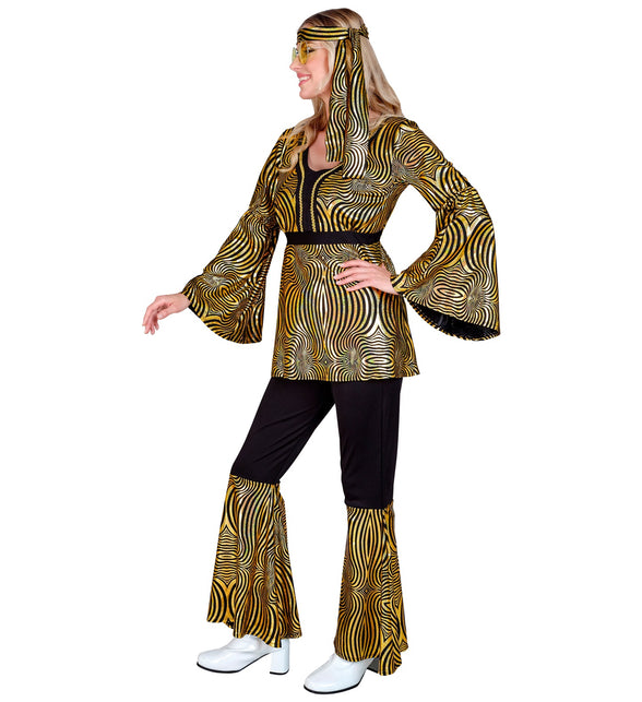 70s disco goud kostuum gedragen - retro discokleding dames feest