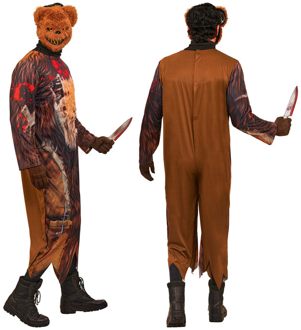 Zombie beer jumpsuit heren zij- en achteraanzicht met effen bruine rug