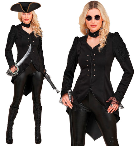 Gothic tailocoat zwarte kostuum voor dames vooraanzicht – kostuums
