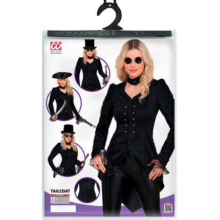 Gothic tailocoat zwarte kostuum voor dames close-up – kostuums