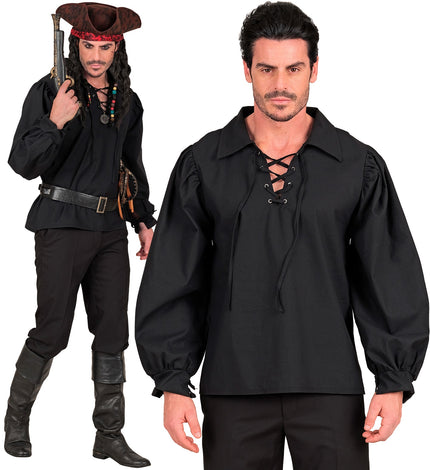 Historisch personage shirt zwart voor heren vooraanzicht – kleding