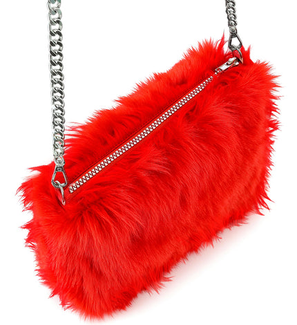 Handtas lang pluche rood voor dames vooraanzicht – verkleedkleding