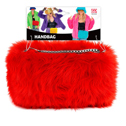 Handtas lang pluche rood voor dames zijaanzicht – verkleedkleding