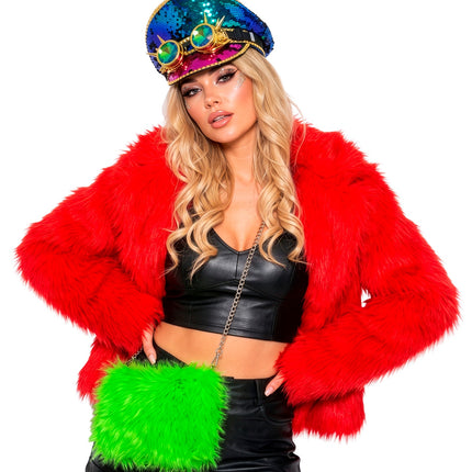 Handtas lang pluche neon groen voor dames sfeerbeeld – verkleedkleding