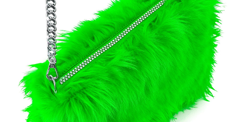 Handtas lang pluche neon groen voor dames vooraanzicht – verkleedkleding