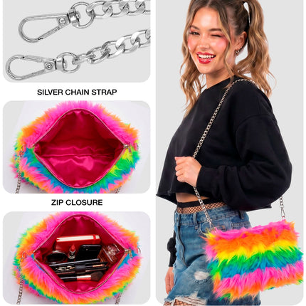 Handtas lang pluche regenboog voor dames achterkant – verkleedkleding