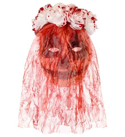 Masker met bloem sluier bloederig bruids stof voor dames vooraanzicht – maskers