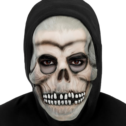 Masker met capuchon schedel latex glow-in-the-dark voor heren sfeerbeeld – maskers