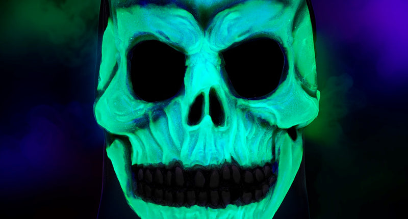Masker met capuchon schedel latex glow-in-the-dark voor heren vooraanzicht – maskers