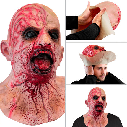 Masker volledig hoofd halssieraad zombie latex voor heren zijaanzicht – maskers
