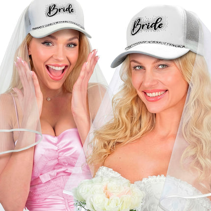 Pet met sluier en strass bruids voor dames achterkant – hoeden