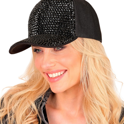 Pet strass zwart detailopname – hoeden